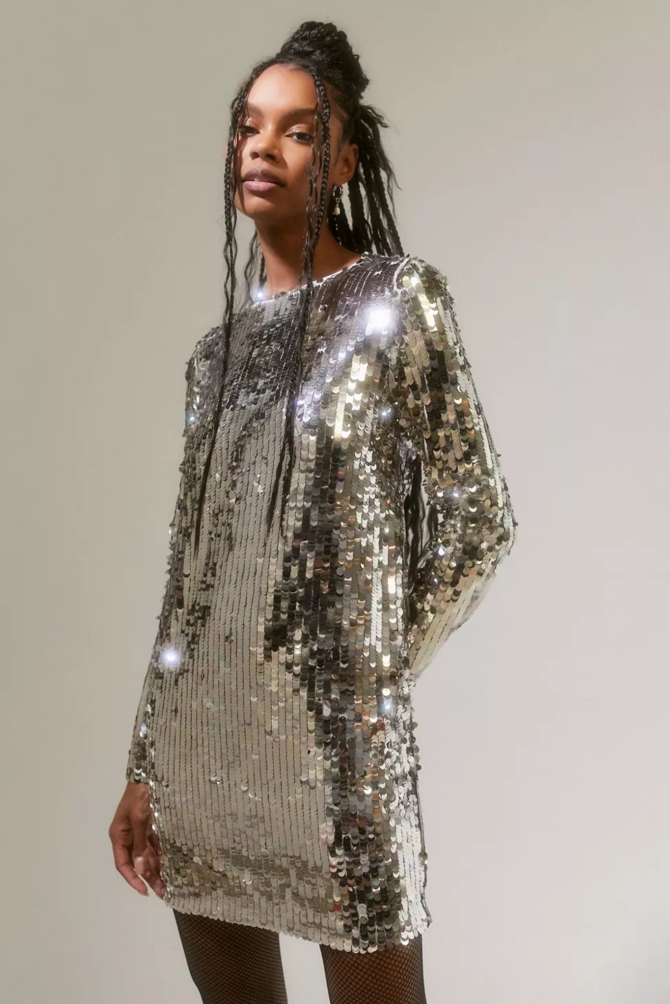 Glamorous Iridescent Sequin Long Sleeve Mini Dress | Urban Outfitters (US and RoW)