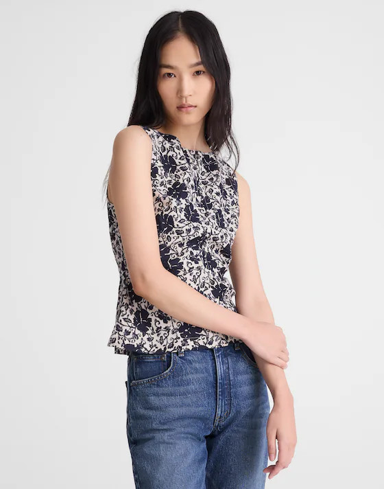 Cinched Boatneck Sleeveless Top in 100% Linen | Madewell