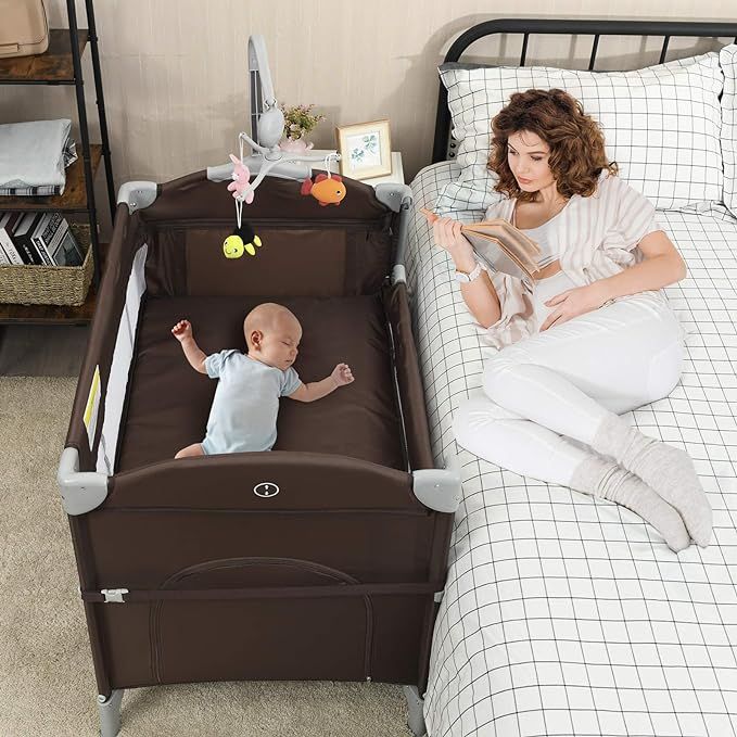 BABY JOY 5-in-1 Baby Bedside Sleeper, Pack n Play with Bassinet, Side Sleeper for Babies w/Oversi... | Amazon (US)