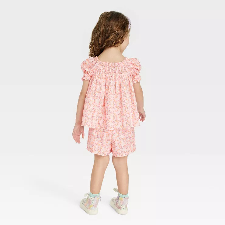 Toddler Girls' Floral Poplin Top & Shorts Set - Cat & Jack™ Pink | Target