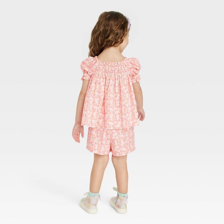 Toddler Girls' Floral Poplin Top & Shorts Set - Cat & Jack™ Pink | Target