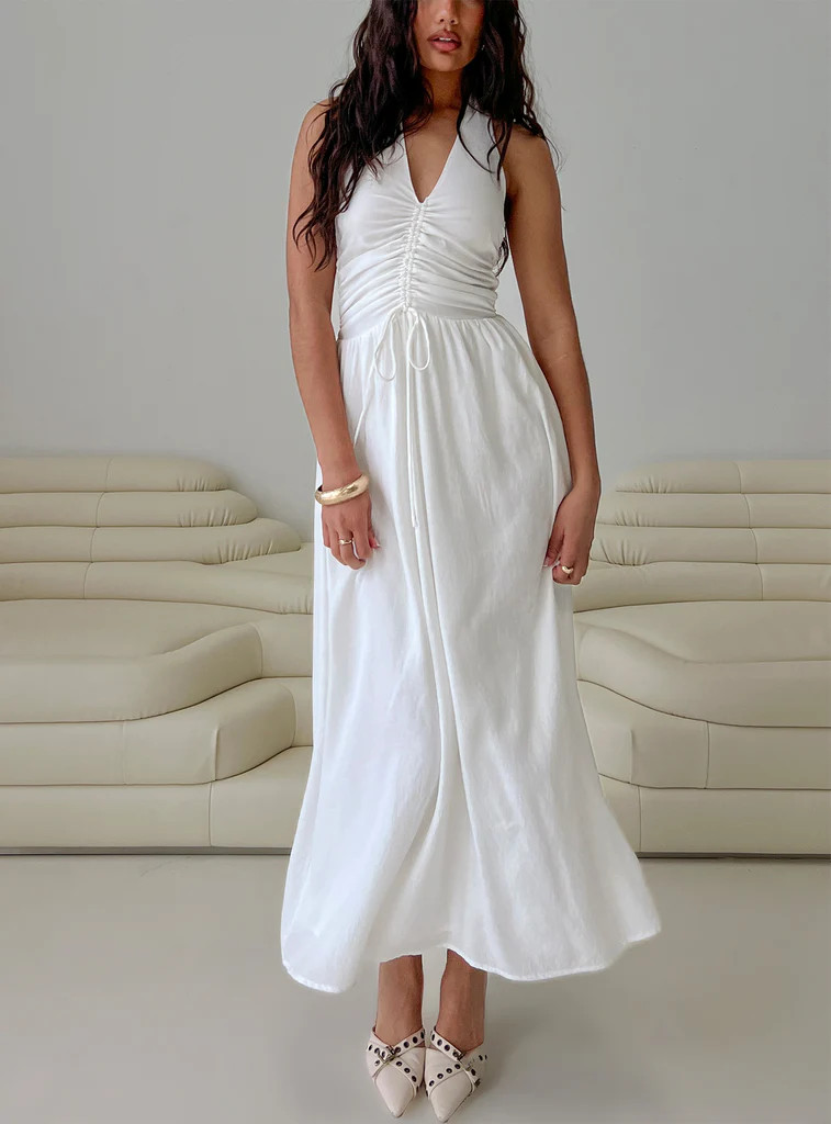 Jozefine Halter Ruched Maxi Dress White | Princess Polly US