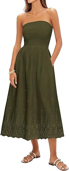 PRETTYGARDEN Womens Summer Dresses 2026 Sexy Sleeveless Tube Top Long Dress Eyelet Cotton Maxi Be... | Amazon (US)