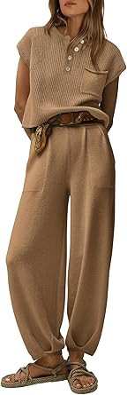 PRETTYGARDEN Conjunto deportivo a juego de sudadera de punto y pantalones de cintura alta para mu... | Amazon (US)