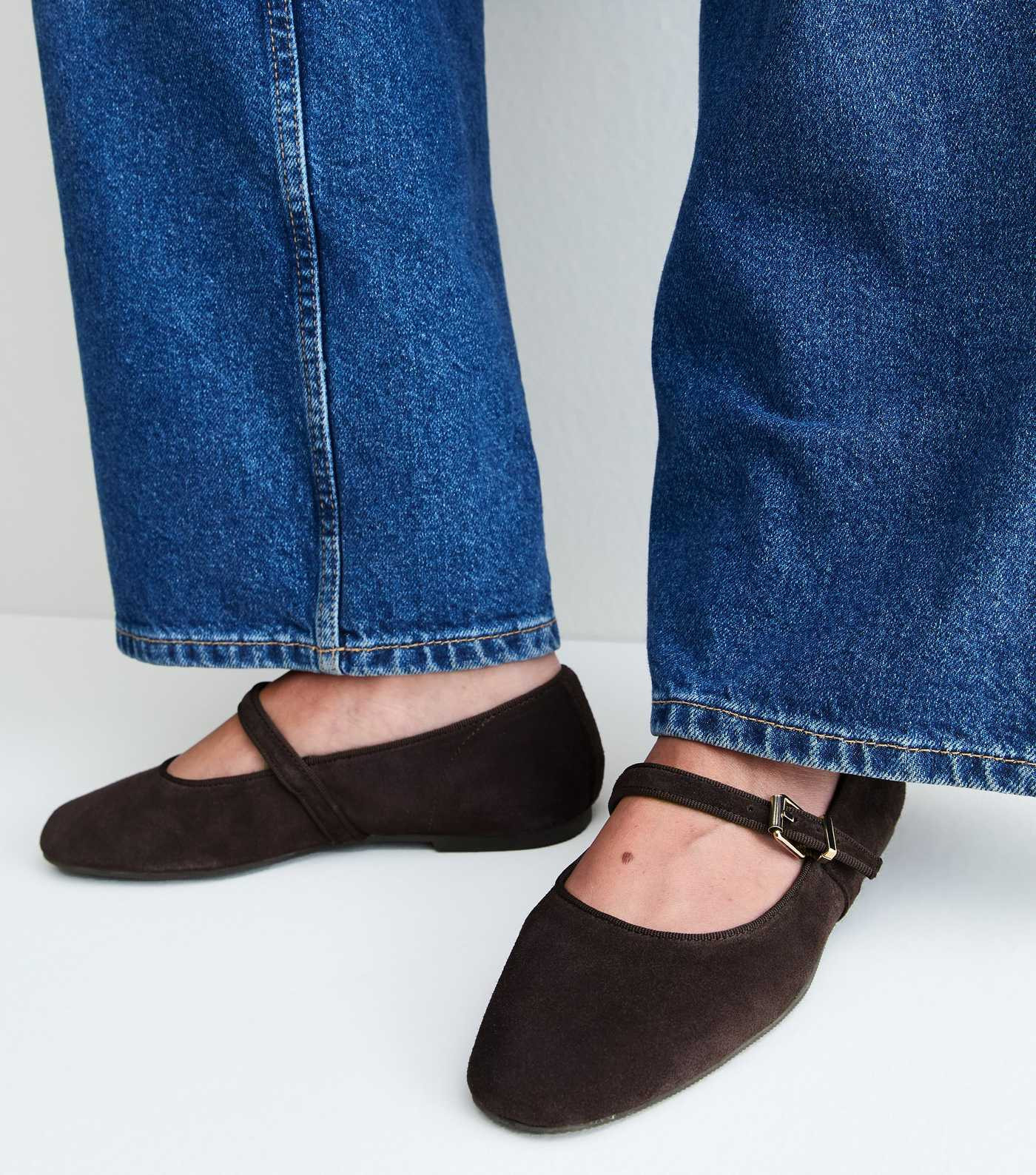 Premium Dark Brown Real Suede Mary Jane Ballet Flats | New Look | New Look (UK)