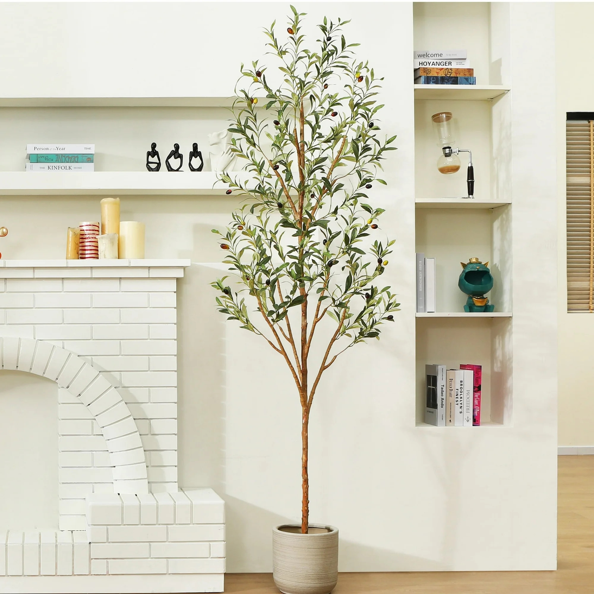 7 ft Artificial Olive Plants with Realistic Leaves and Natural Trunk, Silk Fake Olive Tree in Bla... | Walmart (US)