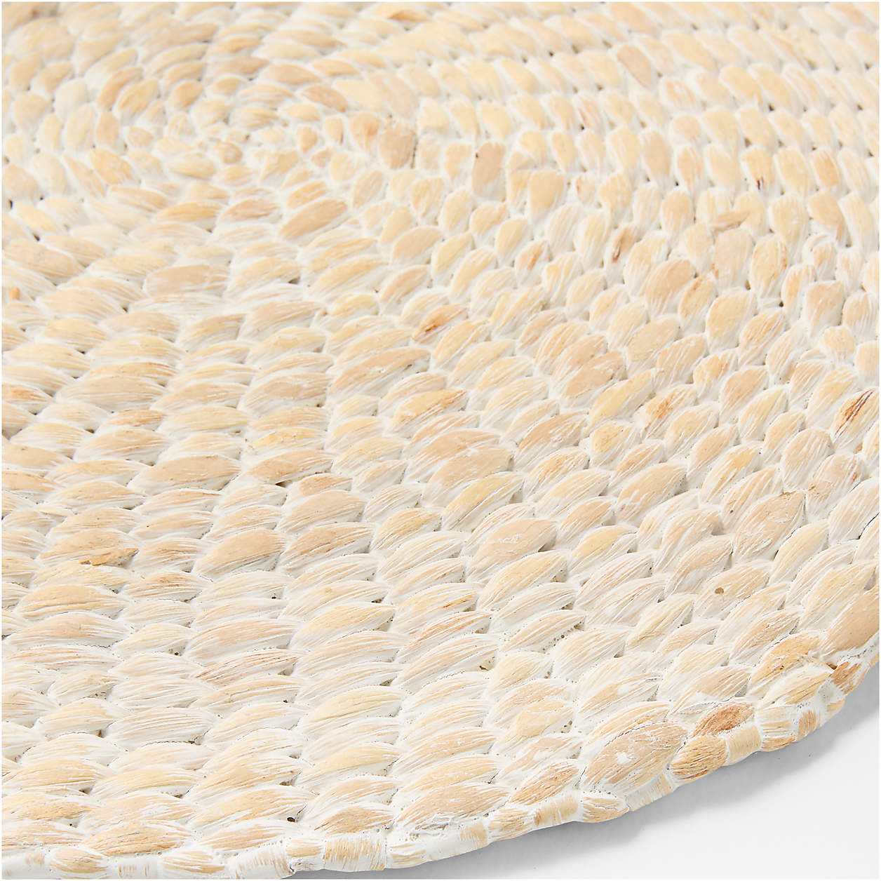 Whitewashed Water Hyacinth Woven Round Placemat + Reviews | Crate & Barrel | Crate & Barrel