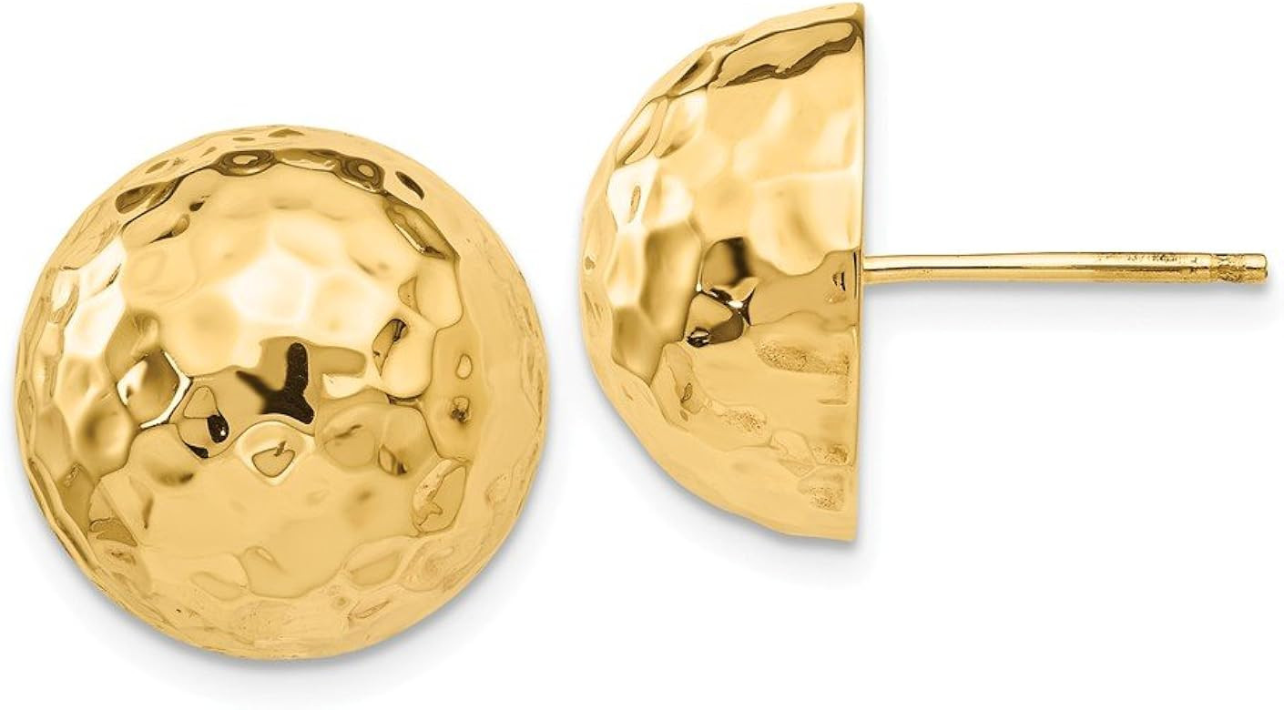 14k Yellow Gold Hammered Half Ball Post Studs Earrings 15mm | Amazon (US)