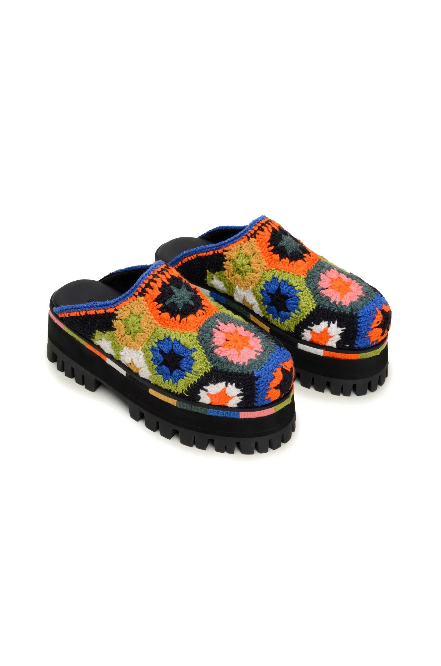 Black Colorful Crochet Platform Mule | FarmRio