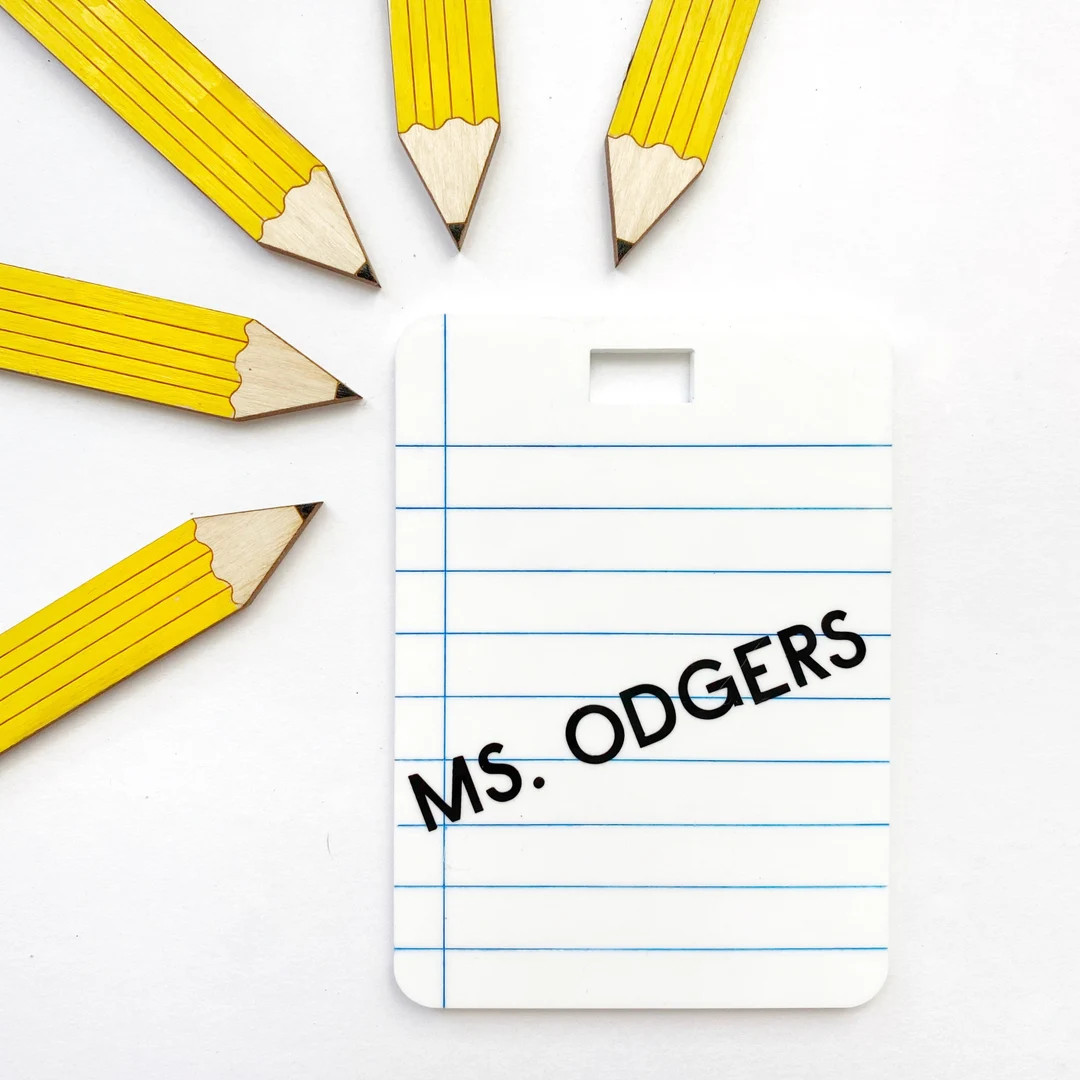 Teacher Notebook name tag with pencil | Etsy (US)