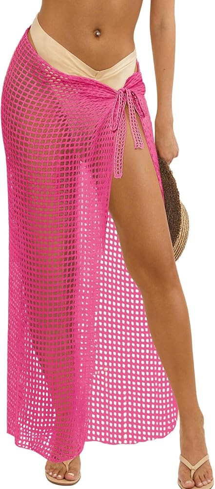 Fisoew Womens Crochet Swimsuit Coverups Hollow Out Bikini Wraps Swimwear Bathing Suit Cover Up Be... | Amazon (US)