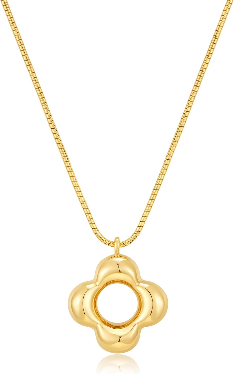 Gold Tone Irregular Oval Pendant Necklace for Women, Minimalist Chunky Snake Chain Necklace, Dainty 14K Gold Plated Statement Long Necklace | Amazon (US)