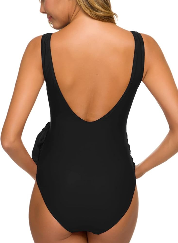 Tempotrek Maternity Swimsuit One Piece Elegant V Neck Pregnancy Swimwear Tie Front Bowknot Bathin... | Amazon (US)