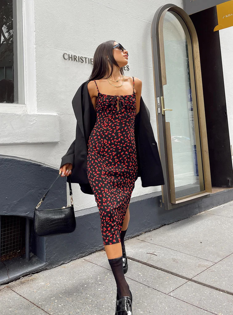 Noda Midi Dress Black/Red | Princess Polly US