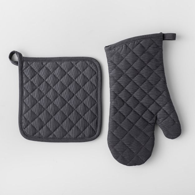2pc Cotton Pot Holder and Oven Mitt Set Gray - Made By Design™ | Target