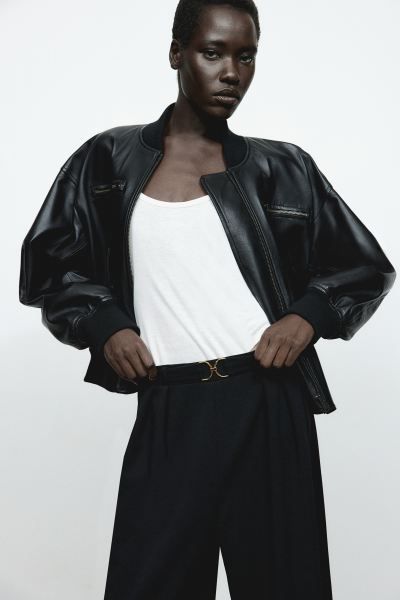Buckle-detail tailored trousers - Black - Ladies | H&M GB | H&M (UK, MY, IN, SG, PH, TW, HK)