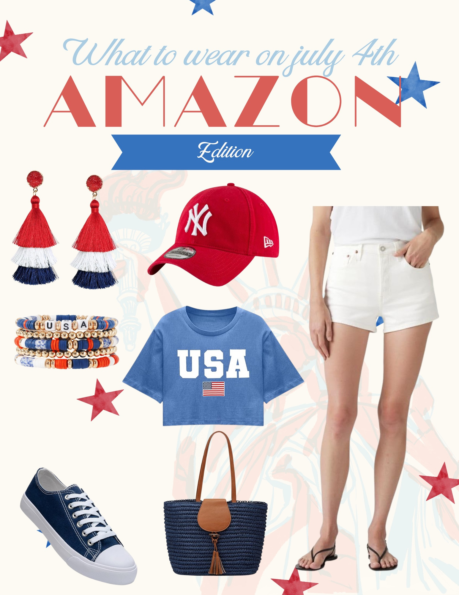 Memorial Day + Fourth of July Outfit This patriotic outfit from Amazon is styled for vacation, parades, picnics, parties, barbeques, + all the summer celebrations! The USA flag sweater pairs perfectly with the viral striped shorts. Fourth of July Outfits, July Fourth, Vacation Outfits, Patriotic Outfit, USA America, 4th of July, Summer Outfits, Red White + Blue Outfit, Denim Shorts, Amazon Fashion, Petite Style, Vacation Dress, Red Dress, Romper, Red Dress, Amazon Haul 

#LTKSeasonal #LTKTravel #LTKSummerEdit