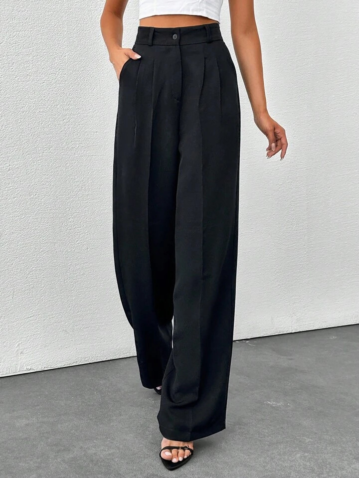 SHEIN Tall Tall Women's Solid Color High Waisted Wide Leg Pants | SHEIN