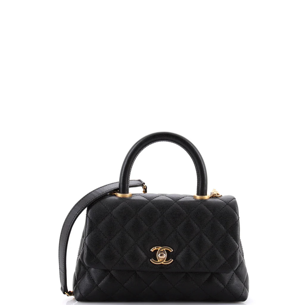 Coco Top Handle Bag Quilted Caviar Mini | Rebag