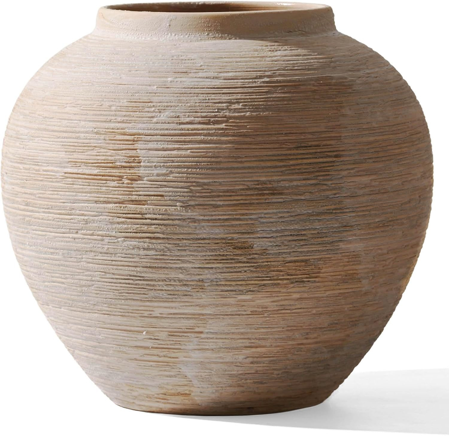 Rustic Ceramic Vintage Farmhouse Vase for Decor (Large Ribbed Beige) | Amazon (US)