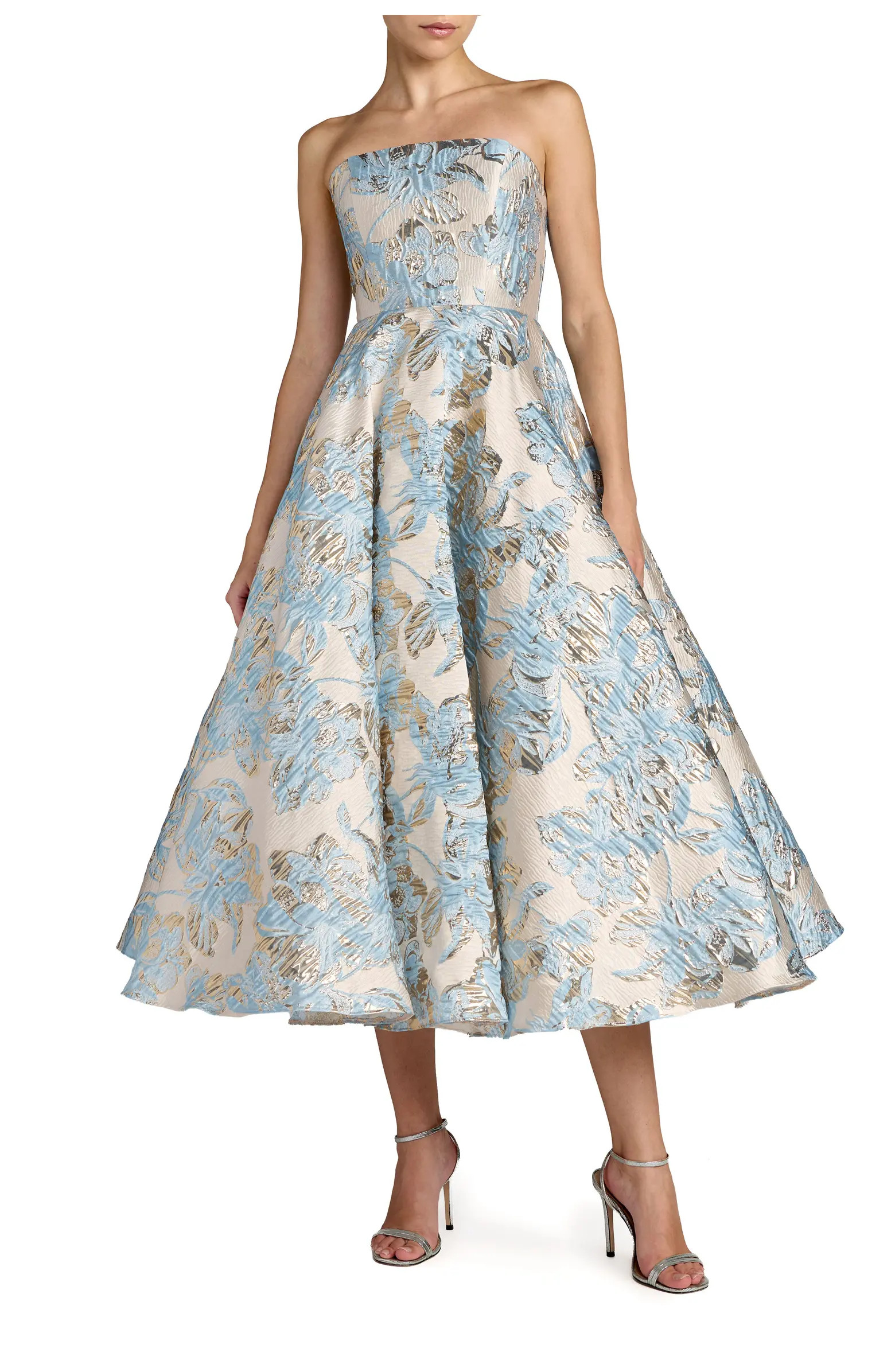 Strapless Brocade A-line Midi Dress With Pockets | Nordstrom
