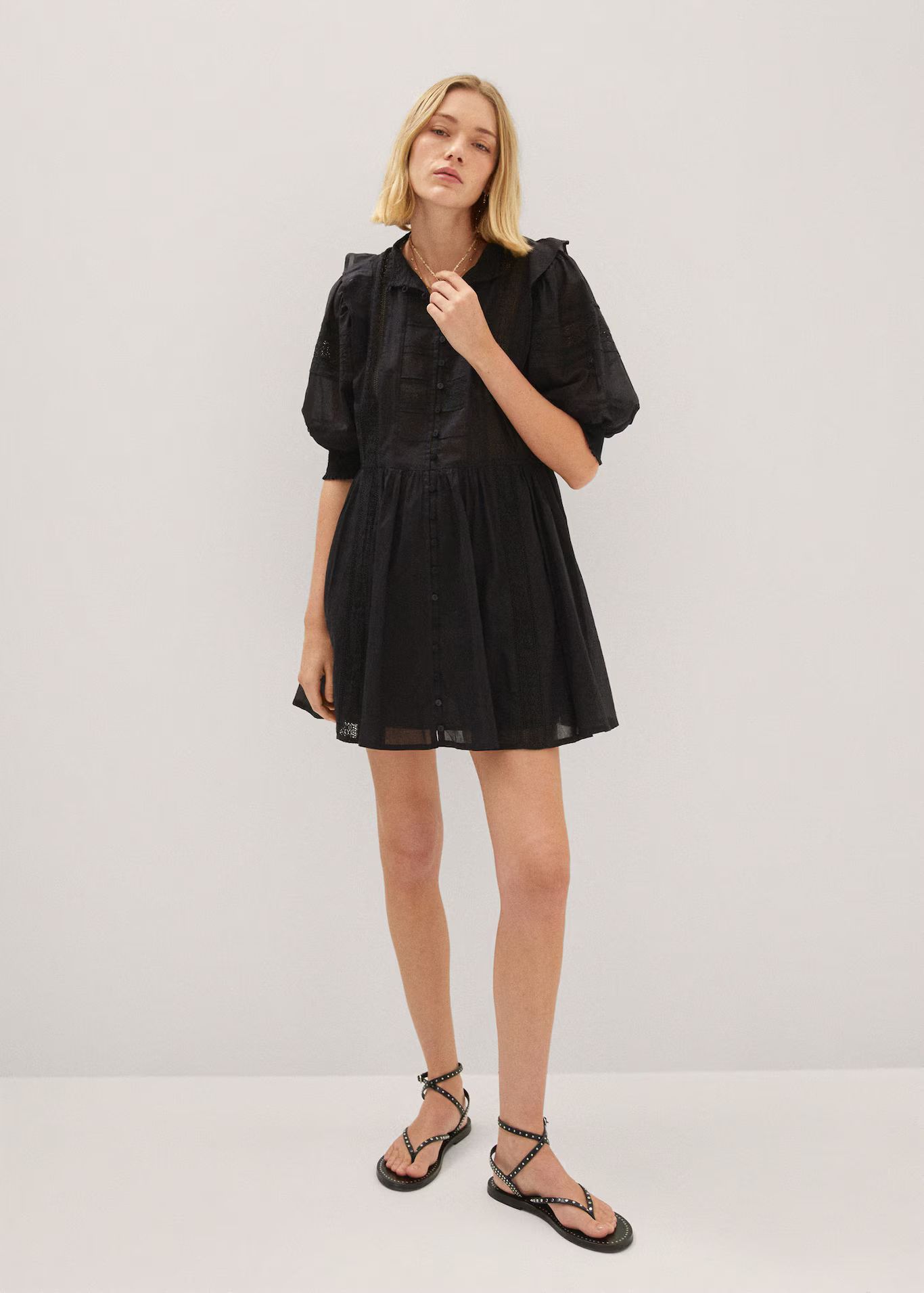 Puff sleeve embroidered dress -  Women | Mango USA | MANGO (US)