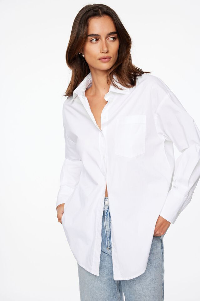 Frida Oversized Poplin Button Up Shirt | Dynamite Clothing