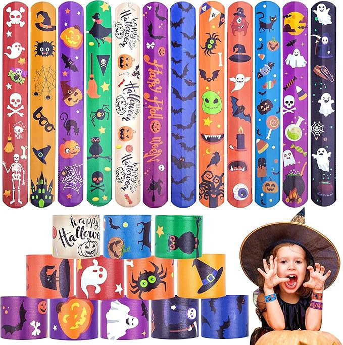60Pcs Halloween Party Favors Slap Bracelets Bulk for kids, Halloween Toys with Bat Spider for Hal... | Amazon (US)