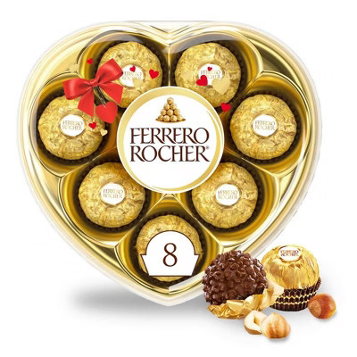 Ferrero Rocher Premium Milk Chocolate Hazelnut Individually Wrapped Valentine’s Day Heart Gift Box - 3.5oz/8ct | Target