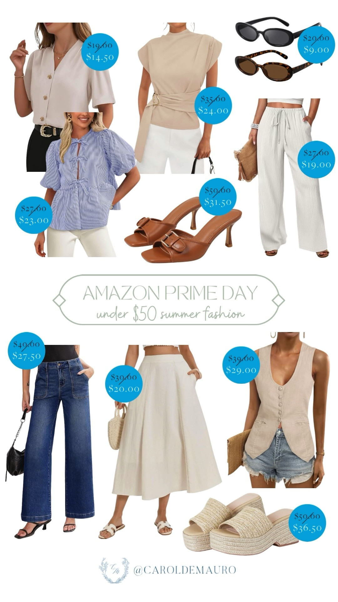 amazon prime day, creator favorites 2026, sale, discounted, summer fashion, under $50, neutral style, wide leg pants, vest top, sunglasses, kitten heels, bow top, puffer sleeves, midi skirt, raffia platform sandals, warm weather fashion

#LTKootd #LTKU