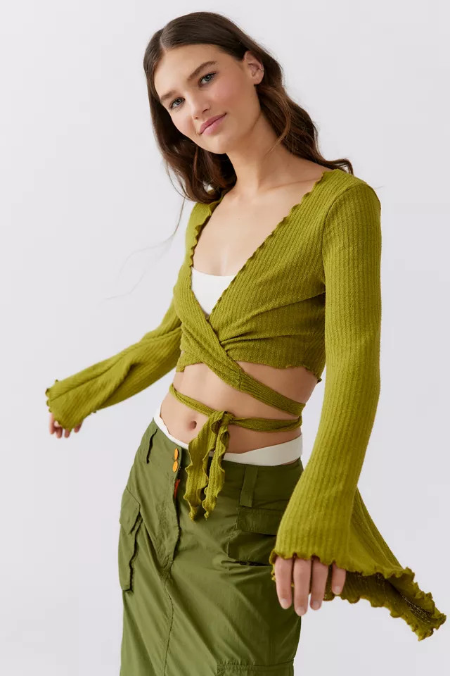 UO Daisy Ribbed Tie-Front Top | Urban Outfitters (US and RoW)
