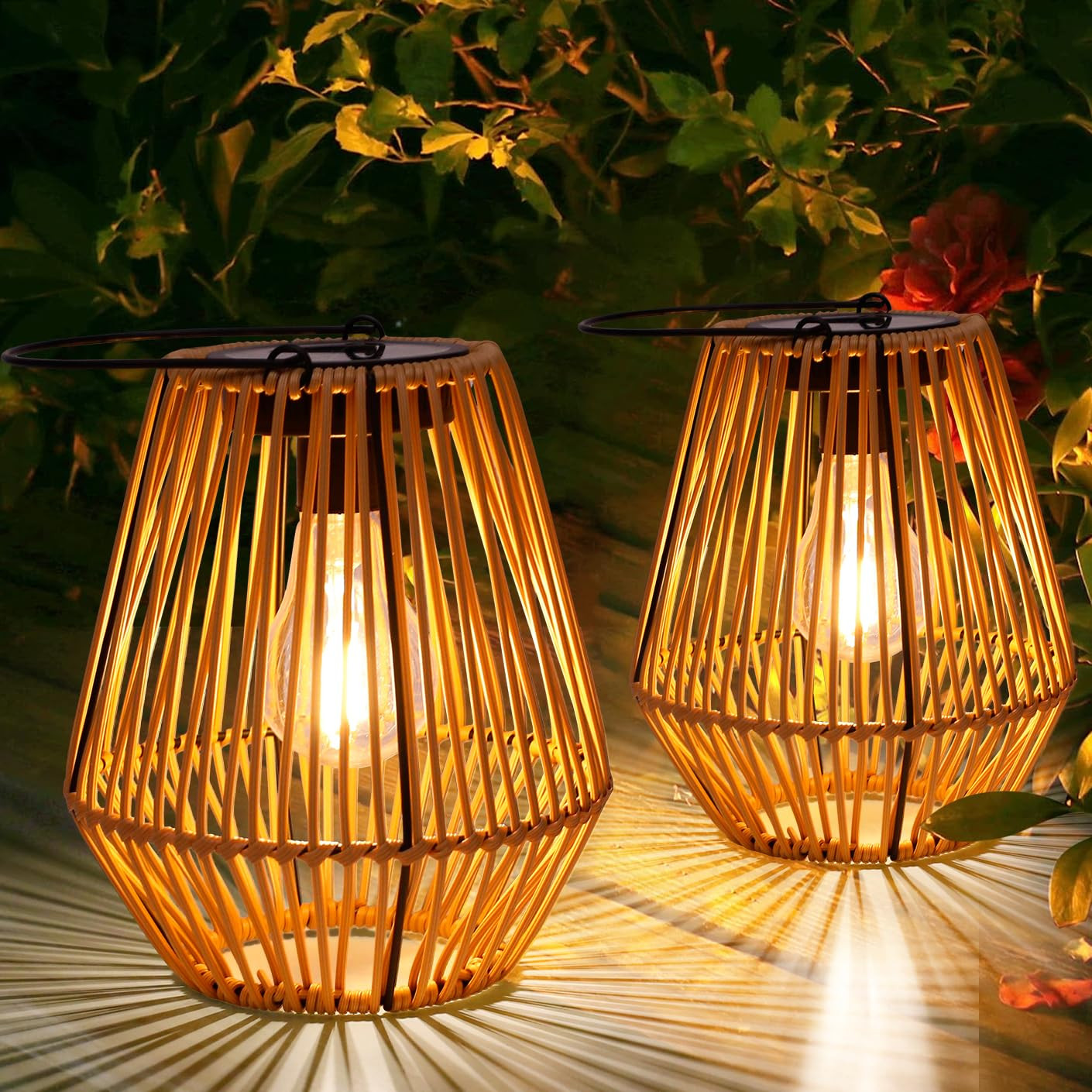 Amazon.com: Solar Lantern,2 Pack Solar Wicker Lanterns Outdoor Waterproof Boho Lights for Outside Hanging Rattan Lights Outdoor Patio Lanterns Decoration for Garden,Yard,Porch,Trees,Lawn,Pathway : Tools & Home Improvement | Amazon (US)