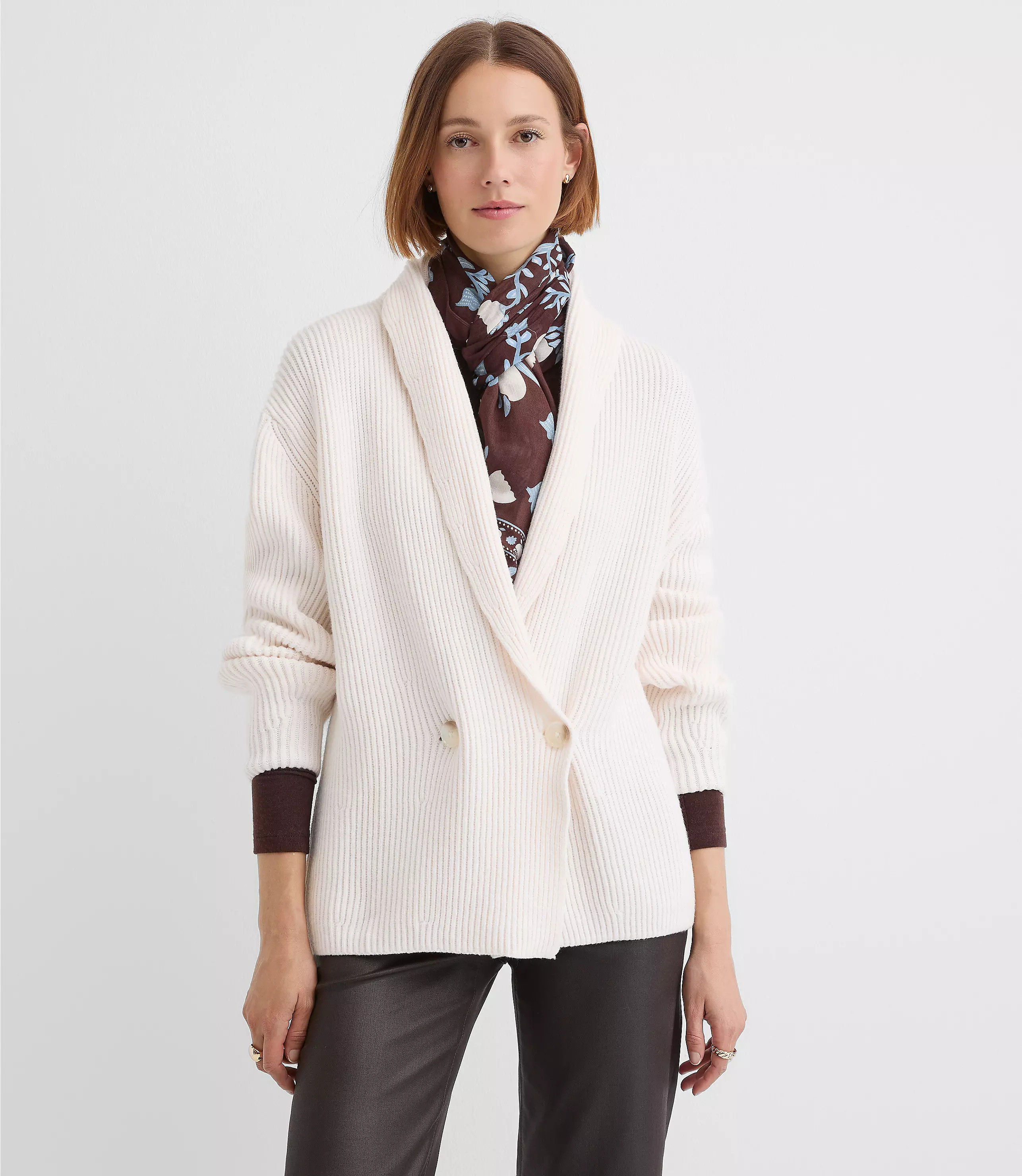 Ribbed Double Breasted Cardigan | LOFT