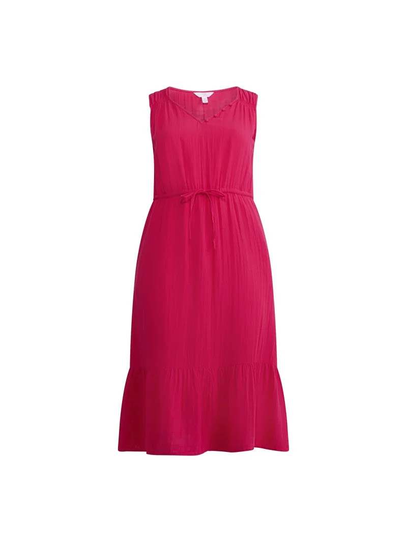 Time and Tru Women's Double Cloth Sleeveless Midi Dress, Sizes XS-XXXL | Walmart (US)