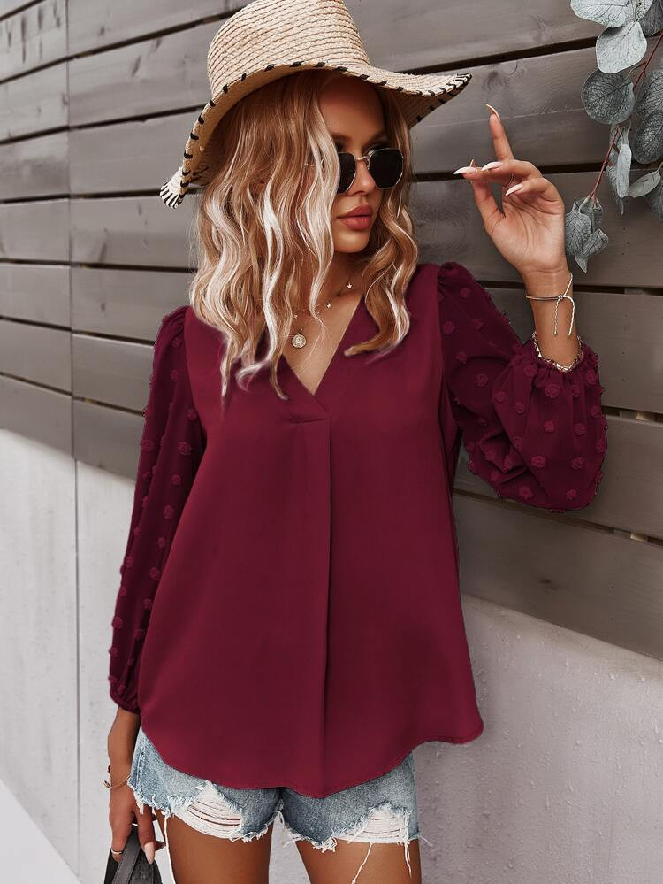 Swiss Dot Curved Hem Blouse | SHEIN