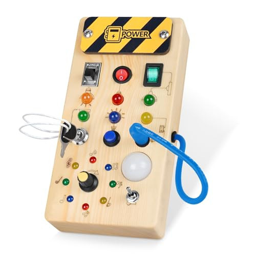 Hoarosall Montessori Wooden Busy Board with 8 LED Light switches, Sensory Toys Light Switch Travel Toys for 1+ Year Old Baby and Toddler | Amazon (US)