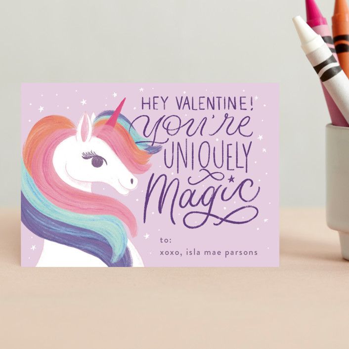 "Uniquely Magic" - Customizable Classroom Valentine's Day Cards in Purple by Ashley DeMeyere. | Minted