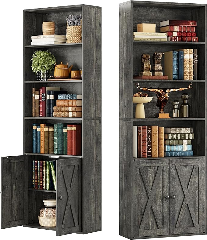 IRONCK Industrial Bookshelves and Bookcases with Doors Set of 2 Floor Standing 6 Shelf Display St... | Amazon (US)