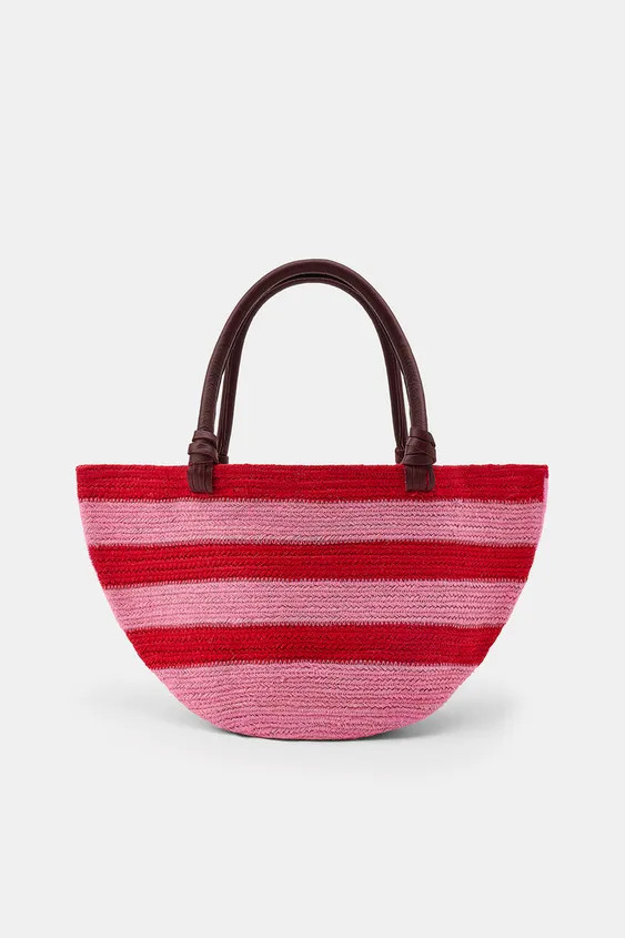 STRIPED JUTE LEATHER BAG | Zara Canada