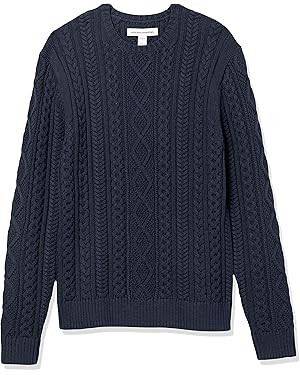 Amazon Essentials Men's Long-Sleeve 100% Cotton Fisherman Cable Crewneck Sweater | Amazon (US)