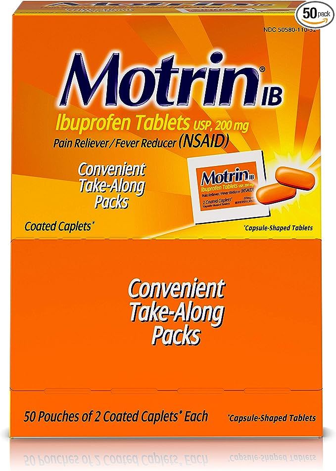 Motrin IB, Ibuprofen 200mg Tablets for Fever, Muscle Aches, Headache & Pain Relief, 50 pks of 2 c... | Amazon (US)