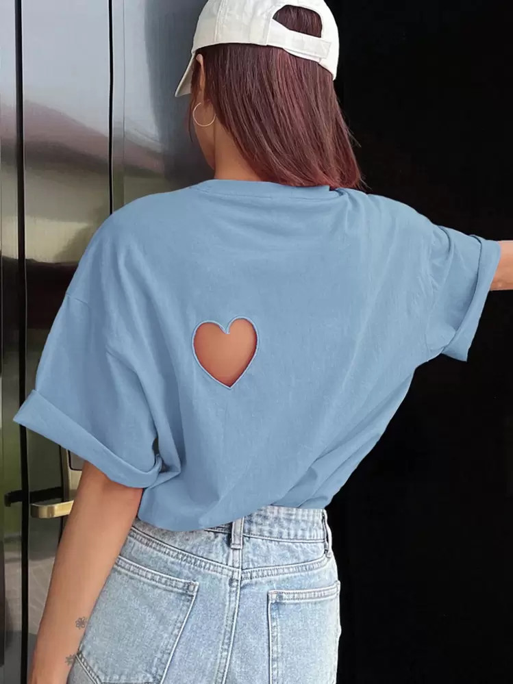 DAZY Hollow Out Heart Back Loose T-Shirt With Drop Shoulder | SHEIN