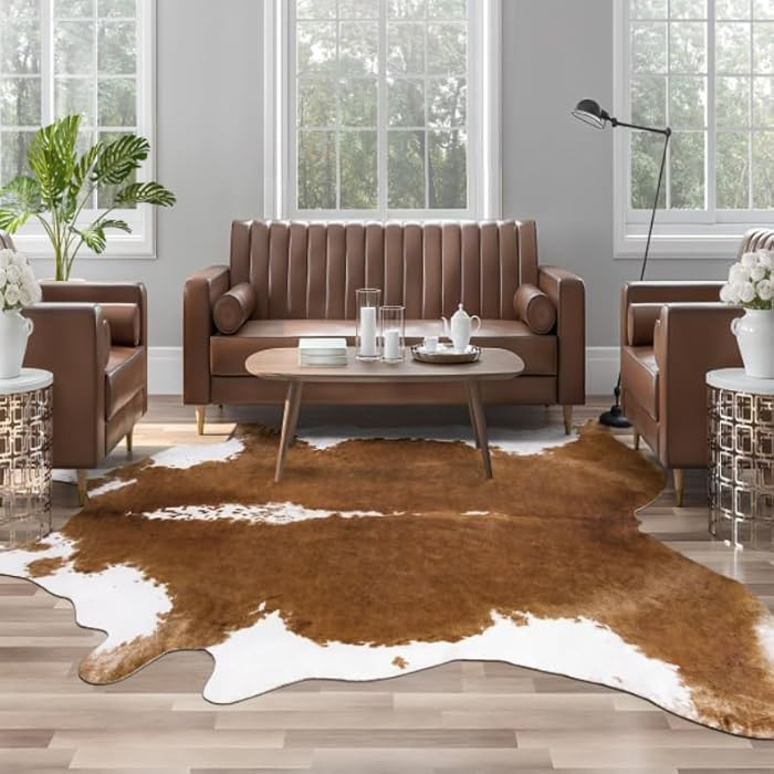 AROGAN Premium Faux Cowhide Rug 4.6 x 5.2 Feet, Sturdy and Large Size Cow Print Rugs, Suitable fo... | Amazon (US)