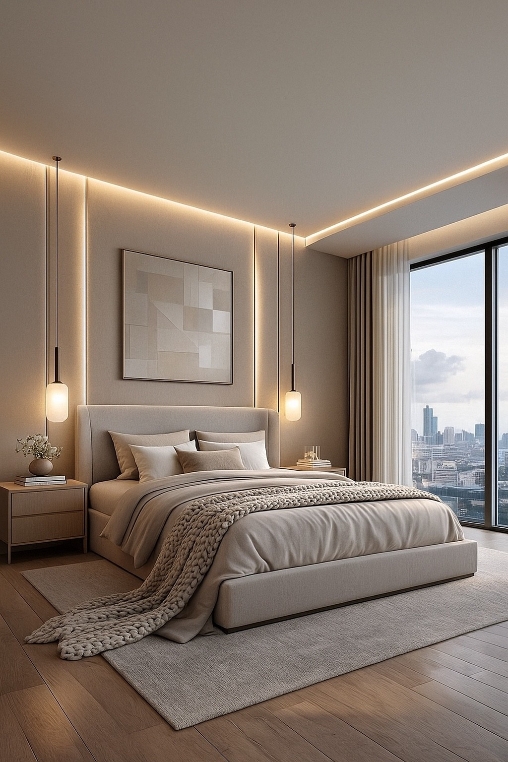 A warm and elegant modern bedroom featuring layered neutral bedding, soft LED wall lighting, cozy textures, and a stunning city view.
Perfect inspo for creating a calm, luxurious, high-end bedroom sanctuary.
Shop the full look below 🤍✨ #LTKhomeDecor #BedroomInspo #NeutralHome
#ModernBedroom #LuxuryBedroom #SoftInteriors
#MinimalAesthetic #InteriorGoals #CozyBedroom
#NeutralDecor #AestheticHome #HomeVibes

