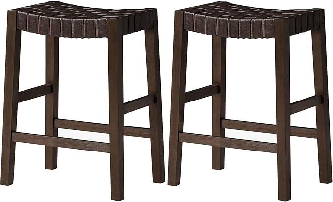 Maven Lane 26" Emerson Counter Height Stool - Weathered Brown Wood Finish & Marksman Saddle Vegan... | Amazon (US)