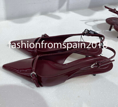 ZARA NEW WOMAN FAUX-PATENT FINISH SLINGBACK SHOES BURGUNDY RED 35-42 1210/310 | eBay US