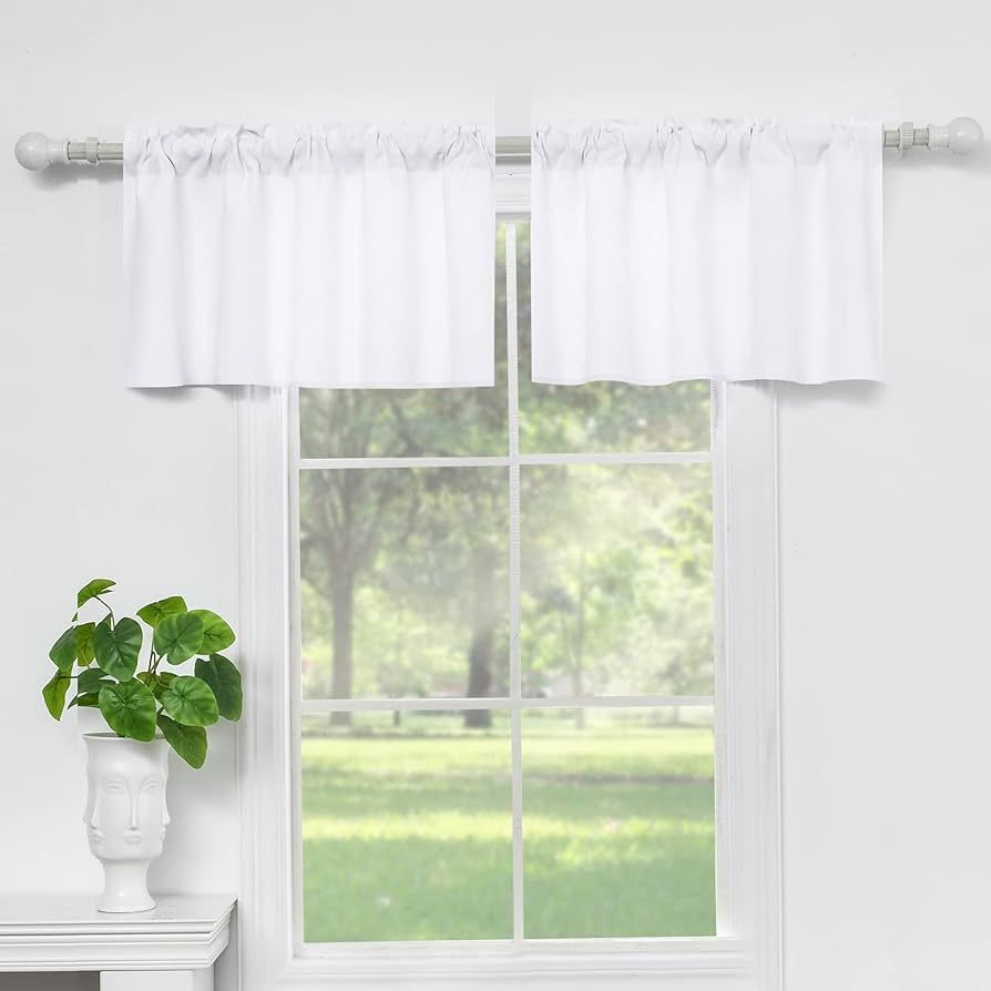 White Valances for Windows - Rod Pocket Room Darkening Window Valance Curtain 18 Inch Length 2 Pa... | Amazon (US)