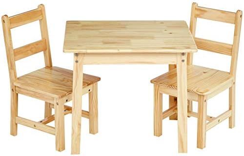 Amazon Basics Kids Solid Wood Table and 2 Chair Set, Natural | Amazon (US)