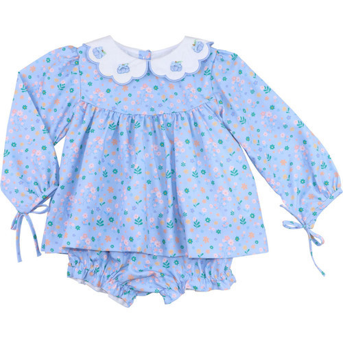 Blue And Pink Floral Embroidered Pumpkin Diaper Set | Cecil and Lou