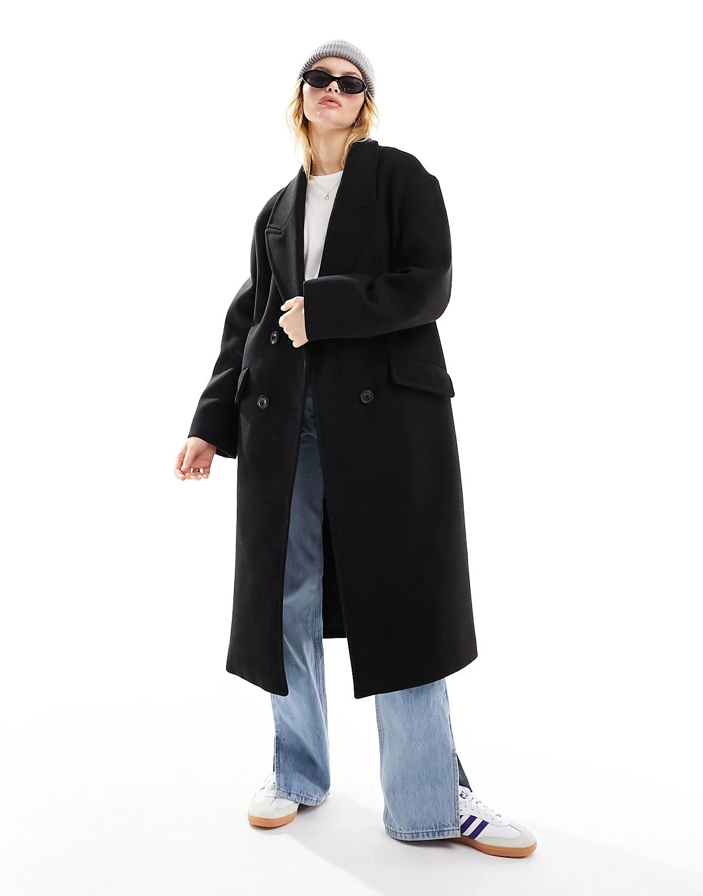Bershka wool look drop shoulder coat in black | ASOS (Global)